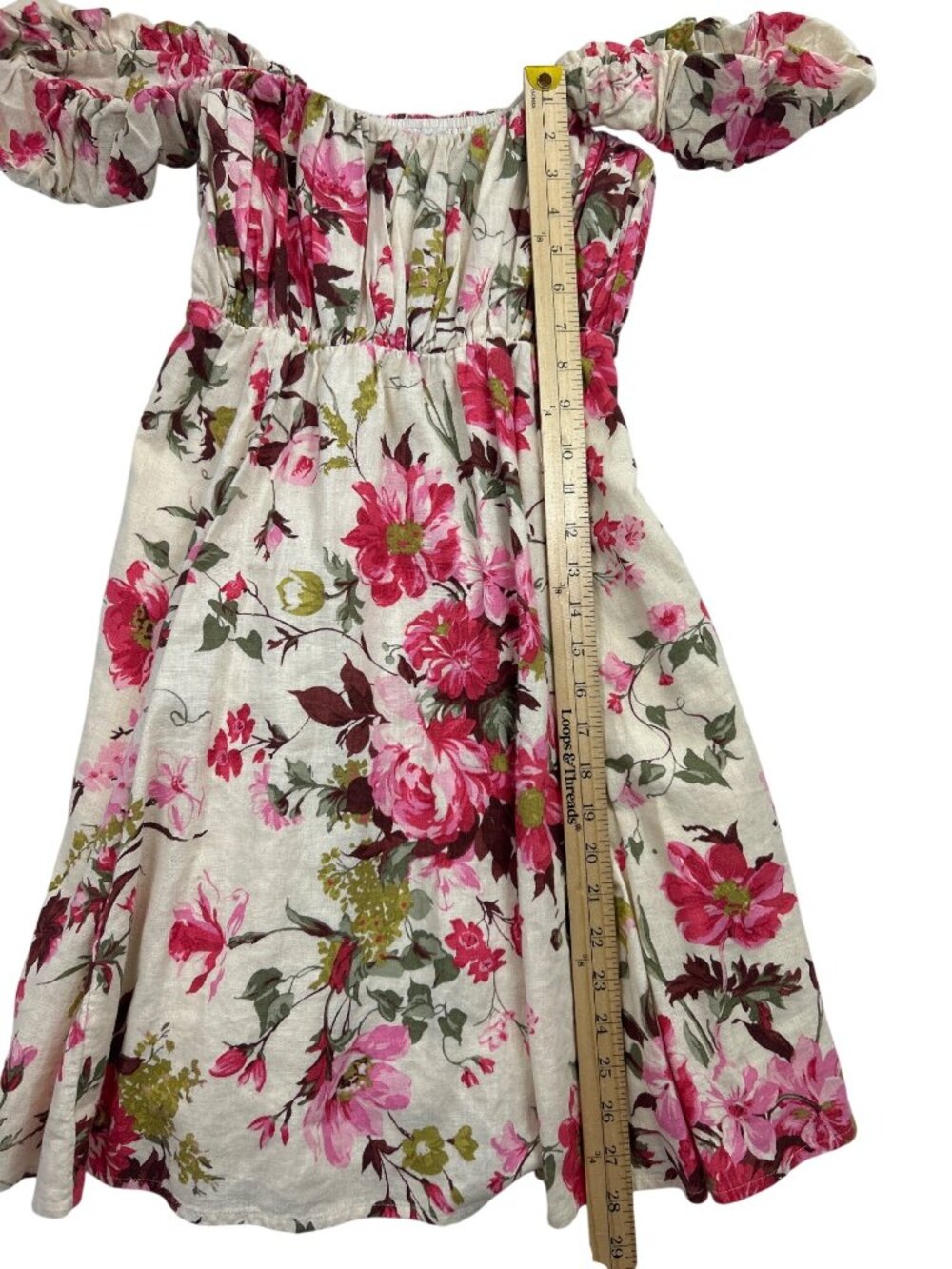 Abercrombie Floral Babydoll Dress Sz M Linen Blend Trendy Puff Sleeve Romantic - Picture 7 of 12